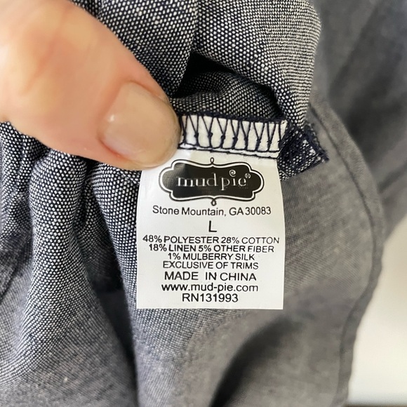 NWT Mud Pie, Large, Whitney Ruffle Collar Sleeveless Tunic, Gray Chambray - Picture 8 of 8